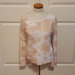 𝅺Poof New York Tan‎ Tie Dye Long Sleeve Scoop Neck Top Size Large NWOT